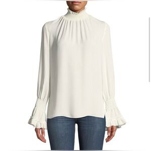 Kobi Halperin Lucca Silk Mock-Neck Ivory Blouse Medium